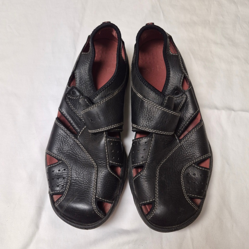 Privo by Clarks Mens 9M Black Leather Fisherman Sandals Closed Toe Slides 79495